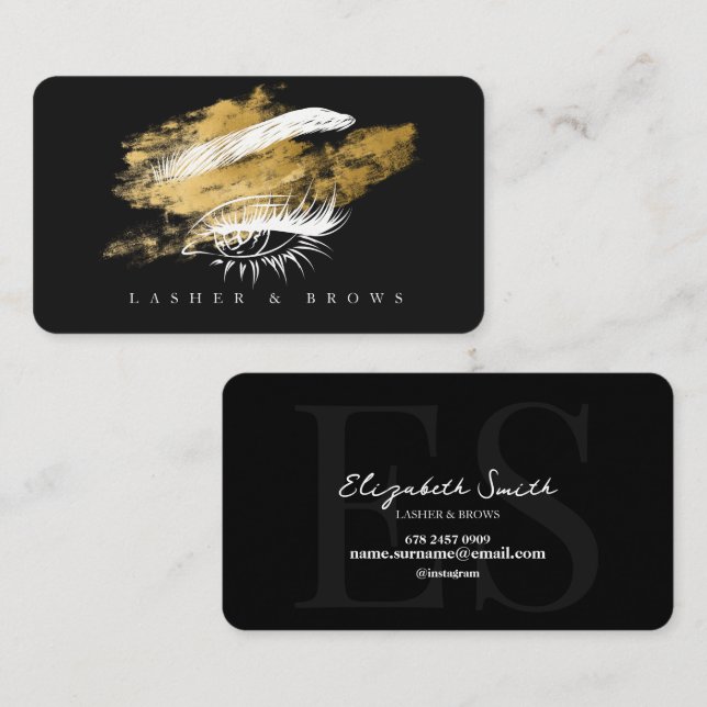 Makeup Artist Modern Black Gold Business Card (Front/Back)