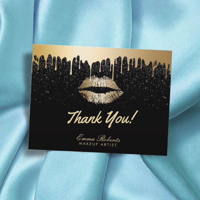 Makeup Artist Modern Black & Gold Salon Thank You Postcard (Creator Uploaded)