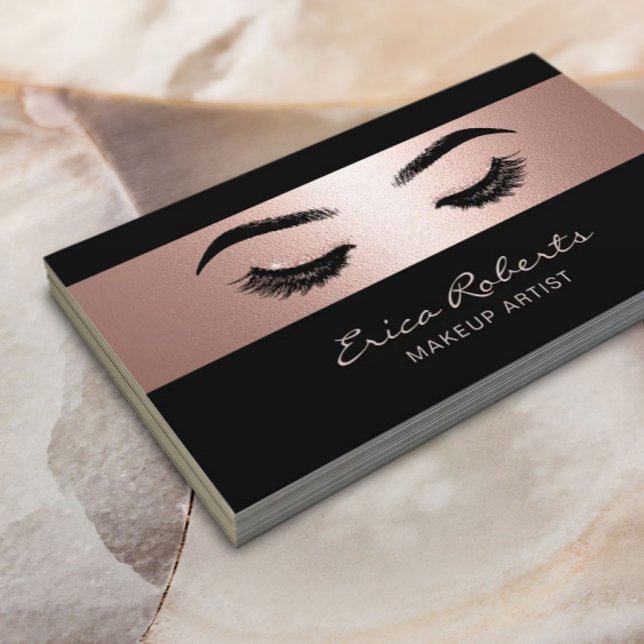 Makeup Artist Modern Black & Rose Gold Salon Business Card (Creator Uploaded)