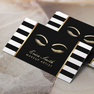 Makeup Artist Modern Black & White Stripes Business Card