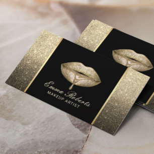 Makeup Artist Modern Dripping Lips Gold Ombre Business Card