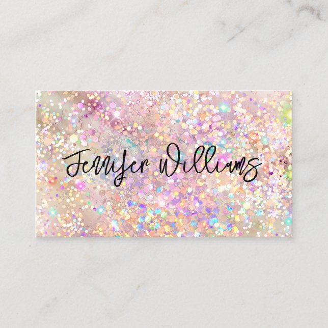Makeup Artist Modern Elegant Holographic Glitter B Business Card (Front)