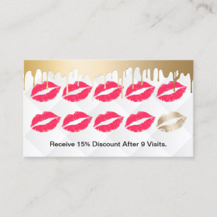 Makeup Artist Modern Gold Drips Red Lips Loyalty Card