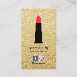 Makeup Artist Modern Gold Glitter Social Media Business Card