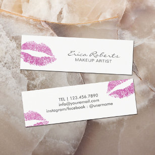 Makeup Artist Modern Pink Glitter Lips Elegant Mini Business Card