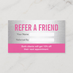 Makeup Artist Modern Pink & Silver Referral Card