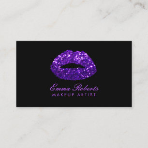 Makeup Artist Modern Purple Glitter Lips Business Card