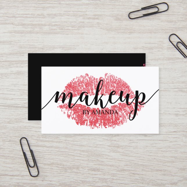 Makeup Artist Modern Red Lips Print Salon Business Card (Front/Back In Situ)