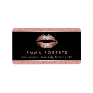 Makeup Artist Modern Rose Gold Glitter Lips Salon Label