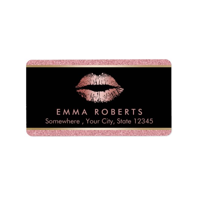 Makeup Artist Modern Rose Gold Glitter Lips Salon Label (Front)