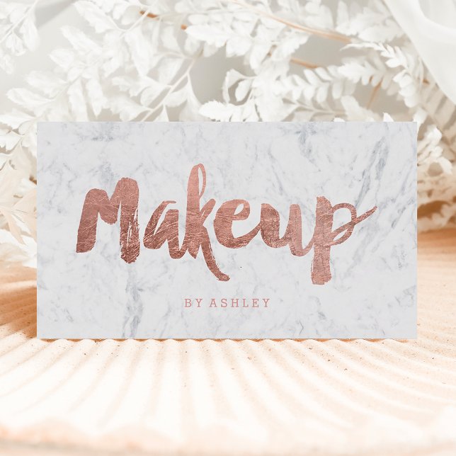 Makeup artist modern rose gold typography marble business card (Creator Uploaded)