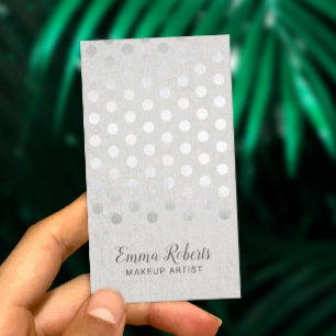 Makeup Artist Modern Silver Polka Dots Faux Linen Business Card
