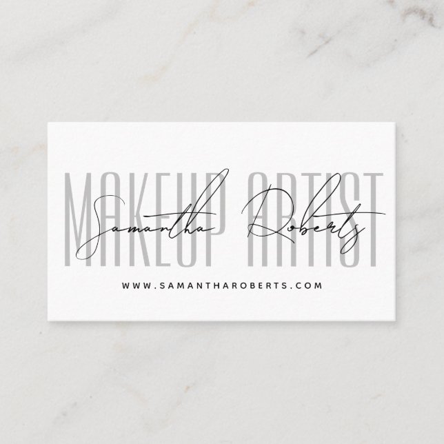 Makeup artist modern typography script white business card (Front)