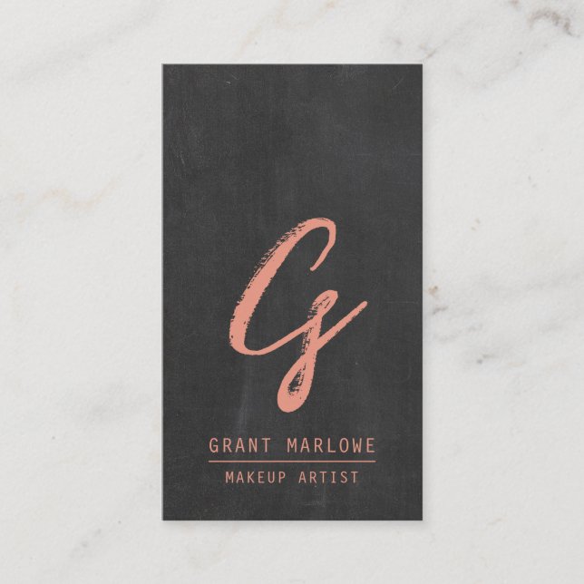 Makeup Artist Monogram Copper Chalkboard Black Business Card (Front)