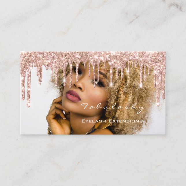 Makeup Artist MUA Lashes Glitter Drips Rose Photo Business Card (Front)