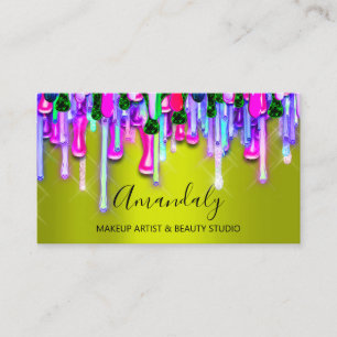 Makeup Artist Nails Glitter 3D Glitter Pink Green Business Card