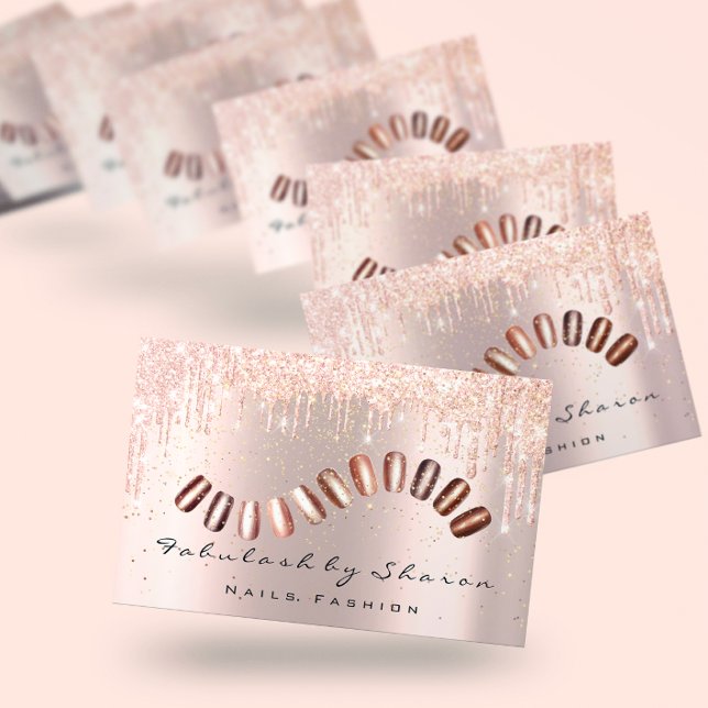 Makeup Artist Nails Glitter Drips Rose Gold Business Card (Creator Uploaded)