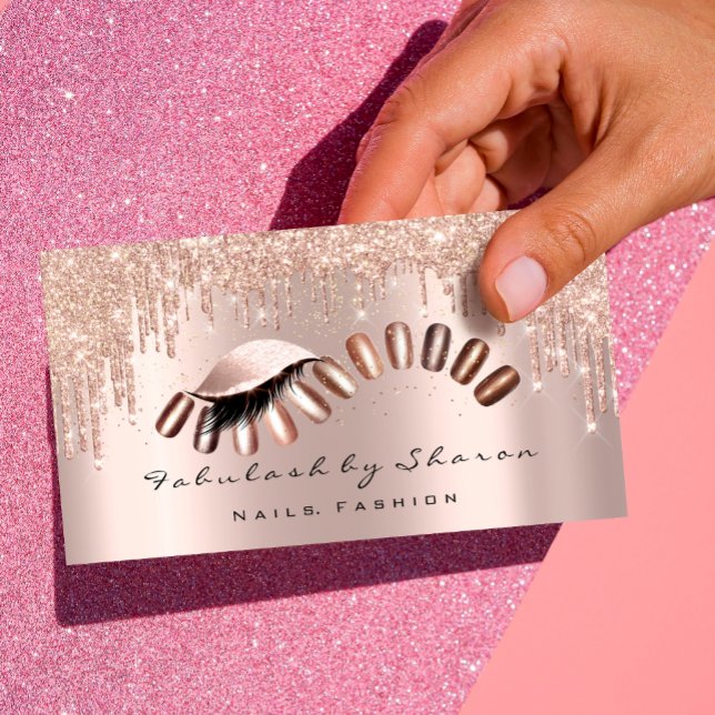 Makeup Artist Nails Glitter Drips Rose Lashes Business Card (Makeup Artist Nails Glitter Drips Rose Lashes Business Card)