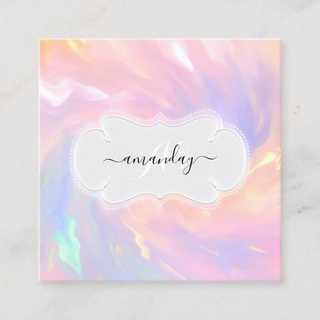 Makeup Artist Nails Lash Holograph Unicorn Square Business Card (Front)