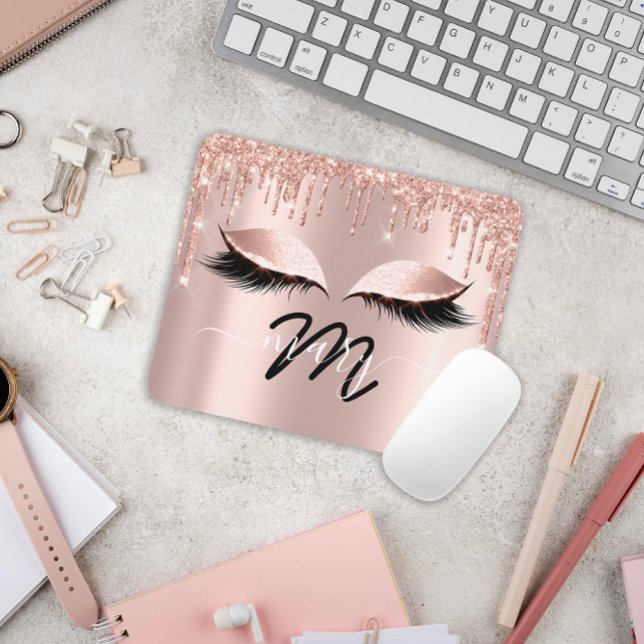 Makeup Artist  Name Monogram Rose Lashes Extension Mouse Pad (Makeup Artist Name Monogram Rose Lashes Extension Mouse Pad)
