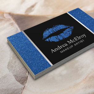 Makeup Artist Navy Blue Glitter Lips Modern Salon Business Card