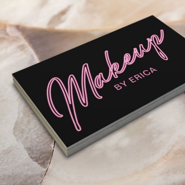 Makeup Artist Neon Pink Typography Beauty Salon Business Card (Creator Uploaded)