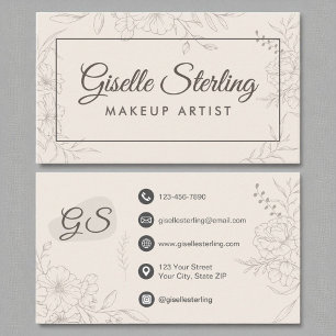 Makeup Artist Neutral Ivory Floral Elegant Script Business Card