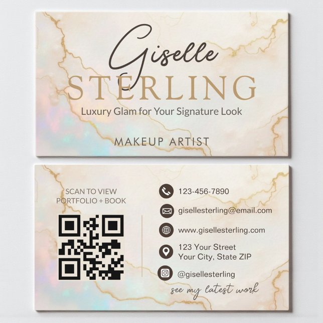 Makeup Artist Opal Stone QR Code Business Card (Creator Uploaded)