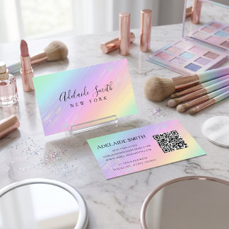 makeup artist pastel rainbow Modern holographic Business Card