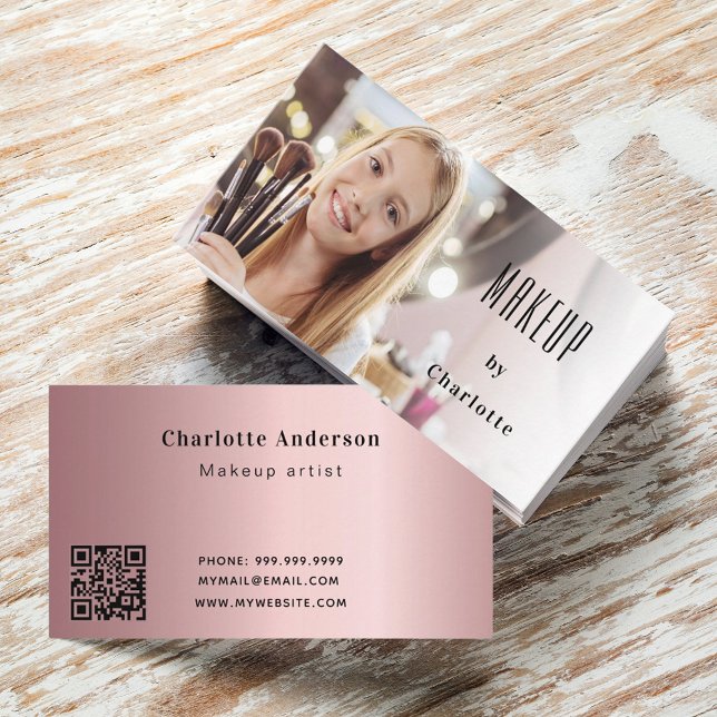 Makeup artist photo beauty blush QR code  Business Card (Creator Uploaded)