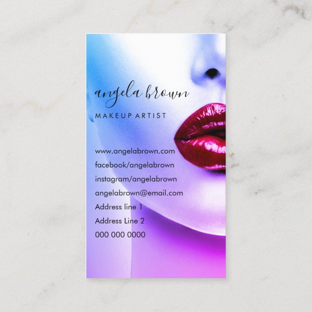 Makeup Artist Photo big lips glossed lipstick Business Card (Back)