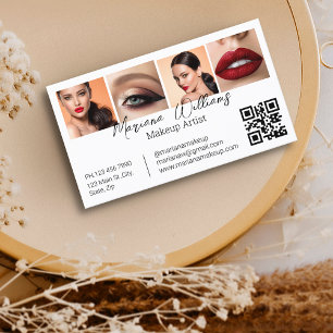 Makeup Artist Photo Collage QR Code Minimalist Business Card