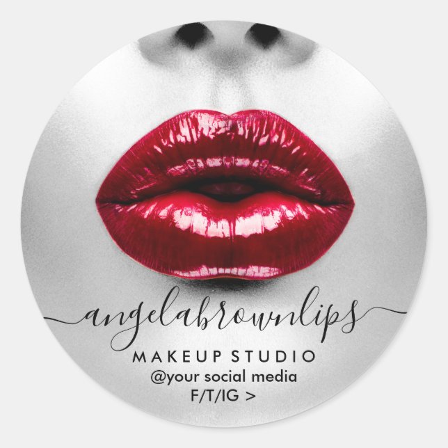 Makeup Artist Photo lipstick glossy red lips Classic Round Sticker (Front)