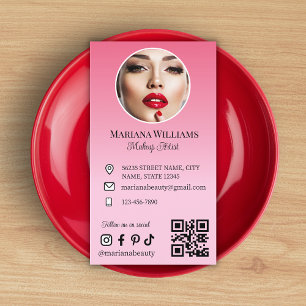 makeup artist photo qr code pink chic modern business card