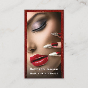 Makeup artist photo rose gold foil modern black business card
