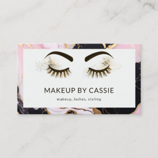 Makeup Artist Pink Black White Marble Glitter Lash Business Card