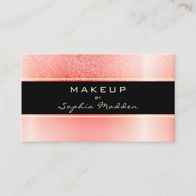 Makeup Artist Pink Gold Ombre Trendy Glitter Business Card (Front)
