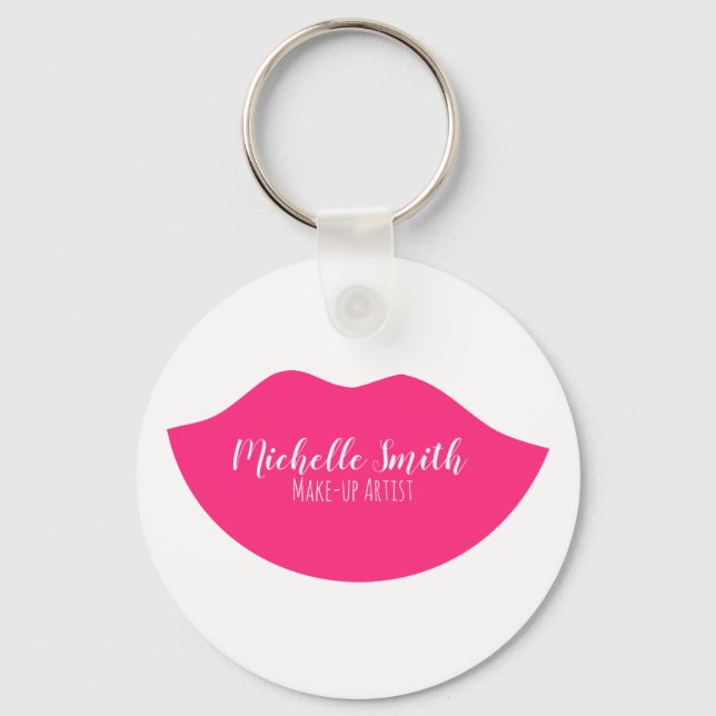 Makeup Artist Pink Lips Modern Chic Beauty Salon  Key Ring (Front)