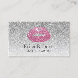 Makeup Artist Pink Lips Silver Glitter Appointment Card