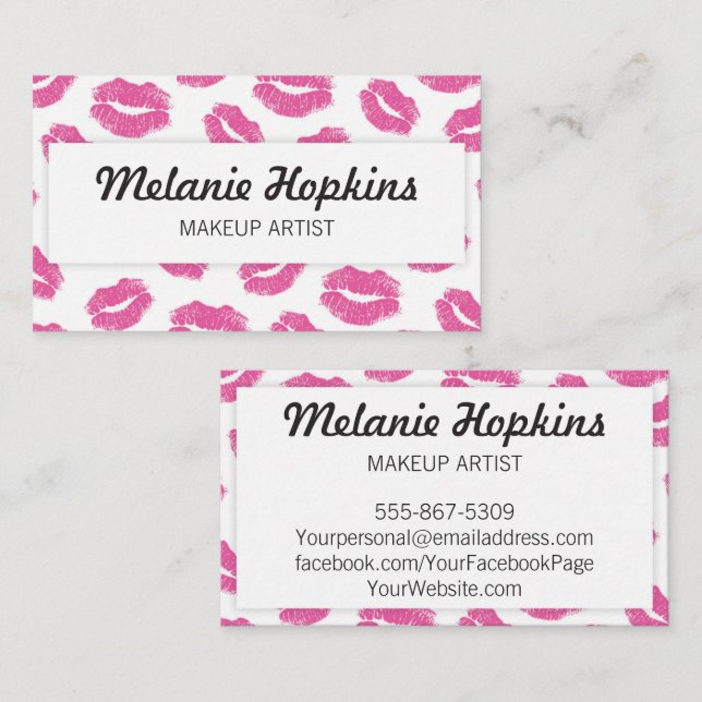 Makeup Artist Pink Lipstick Kisses Business Card (Front/Back)