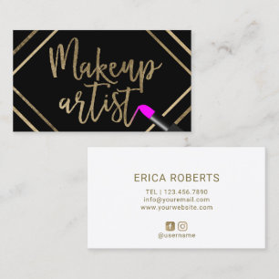 Makeup Artist Pink Lipstick Modern Gold Typography Business Card