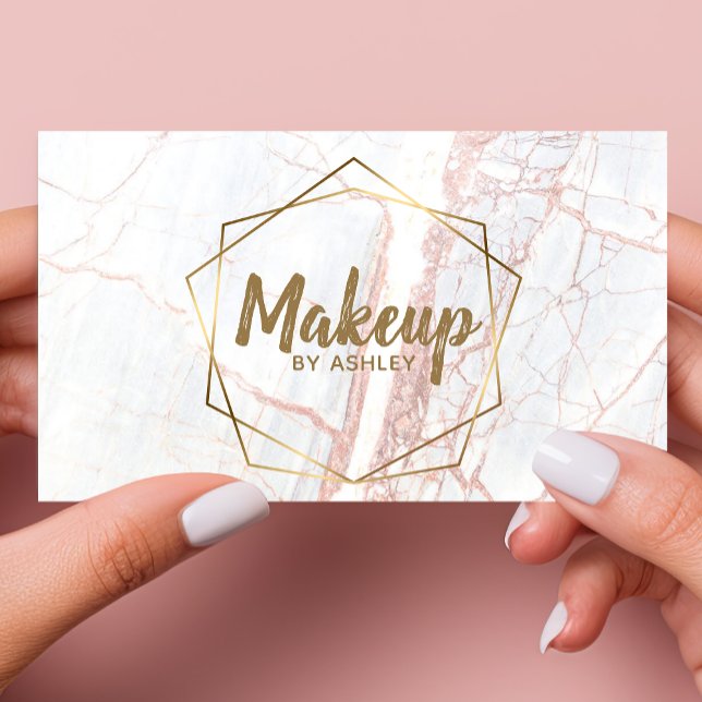 Makeup Artist Pink Marble Geometric Business Card (Creator Uploaded)