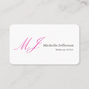 Makeup Artist Pink Monogram Black White Serif Font Business Card