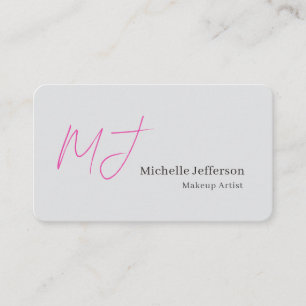 Makeup Artist Pink Monogram Grey Serif Font Business Card