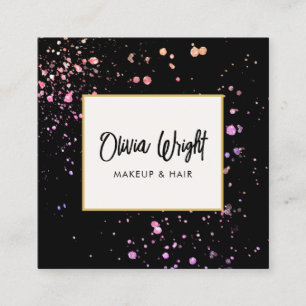 Makeup Artist Pink Splatters Signature Script Square Business Card