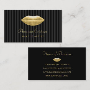 Makeup Artist Professional Black Stripes Gold Lips Business Card