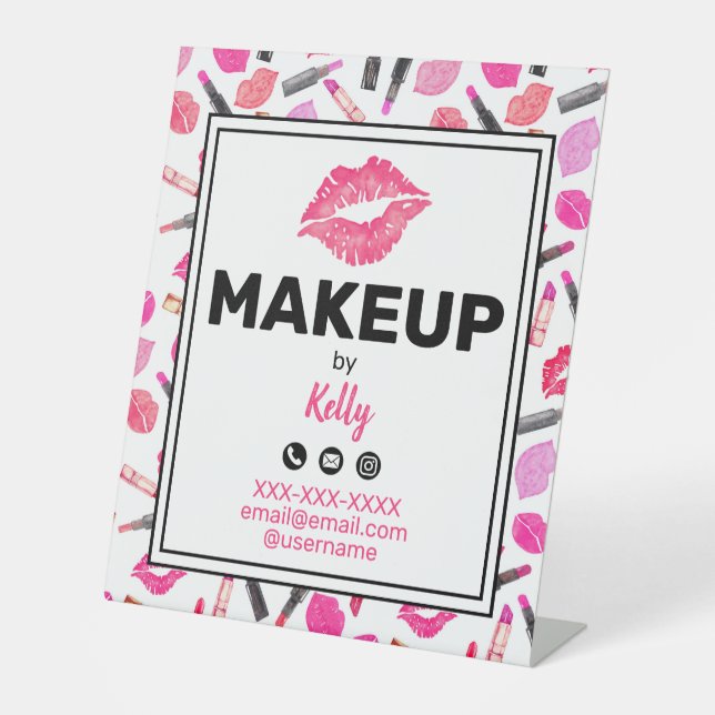 Makeup Artist Promotional Lipstick Lip Print Pedestal Sign (Front)