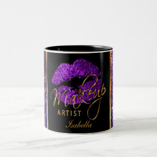 Makeup Artist Purple Glitter Lips Two-Tone Coffee Mug