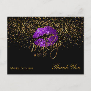 Makeup Artist  Purple Lips on Black Postcard