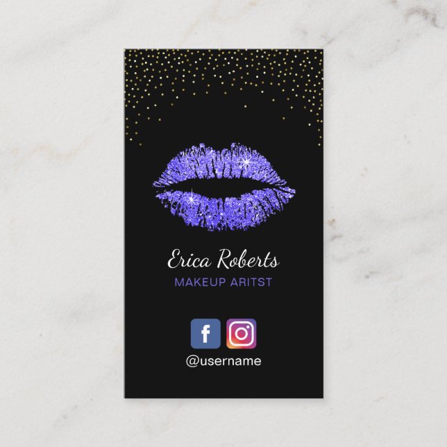 Makeup Artist Purple Lips Salon Social Media Business Card (Front)